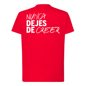 NEVER STOP BELIEVING RED T-SHIRT